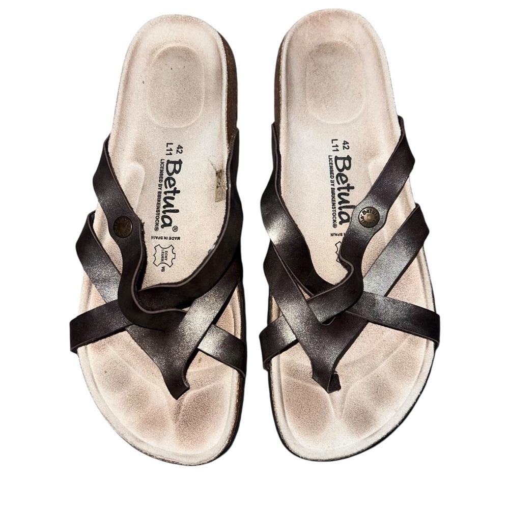 EUC Birkenstock Women’s Betula Vinja Metallic Grey Sandals Size 11 / 42 Boho